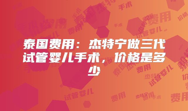 泰国费用:杰特宁做三代试管婴儿手术,价格是多少