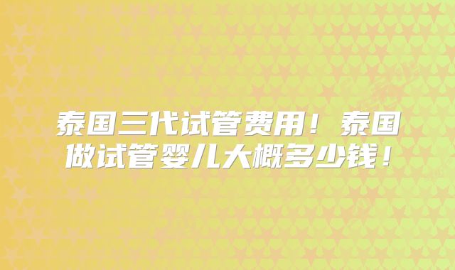 泰国三代试管费用!泰国做试管婴儿大概多少钱!