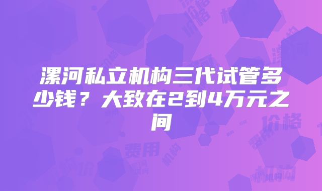 漯河私立机构三代试管多少钱？大致在2到4万元之间