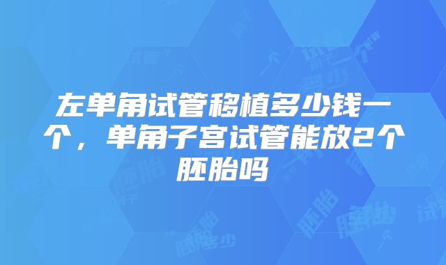 左单角试管移植多少钱一个,单角子宫试管能放2个胚胎吗