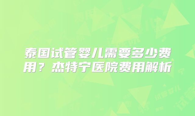 泰国试管婴儿需要多少费用？杰特宁医院费用解析