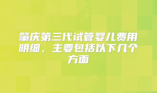 肇庆第三代试管婴儿费用明细，主要包括以下几个方面