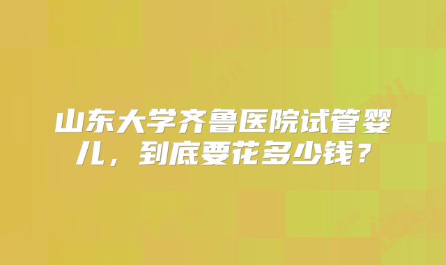 山东大学齐鲁医院试管婴儿，到底要花多少钱？