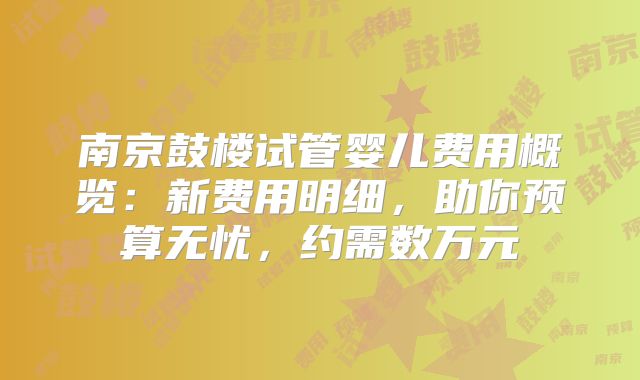 南京鼓楼试管婴儿费用概览：新费用明细，助你预算无忧，约需数万元