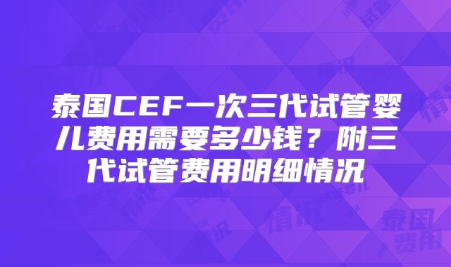 泰国CEF一次三代试管婴儿费用需要多少钱？附三代试管费用明细情况
