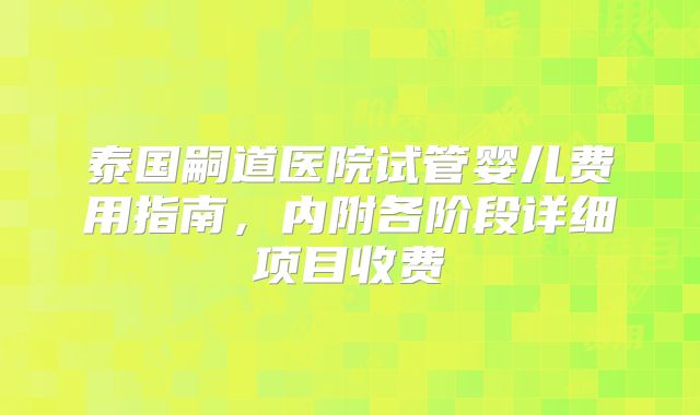 泰国嗣道医院试管婴儿费用指南，内附各阶段详细项目收费