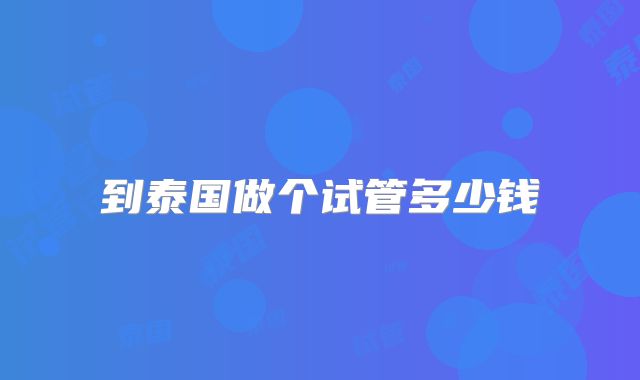 到泰国做个试管多少钱