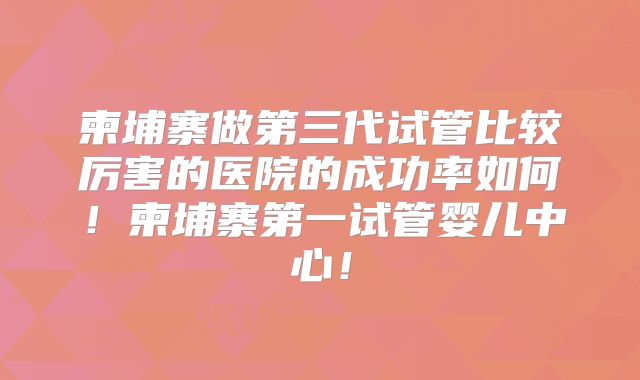 柬埔寨做第三代试管比较厉害的医院的成功率如何！柬埔寨第一试管婴儿中心！