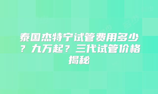 泰国杰特宁试管费用多少？九万起？三代试管价格揭秘