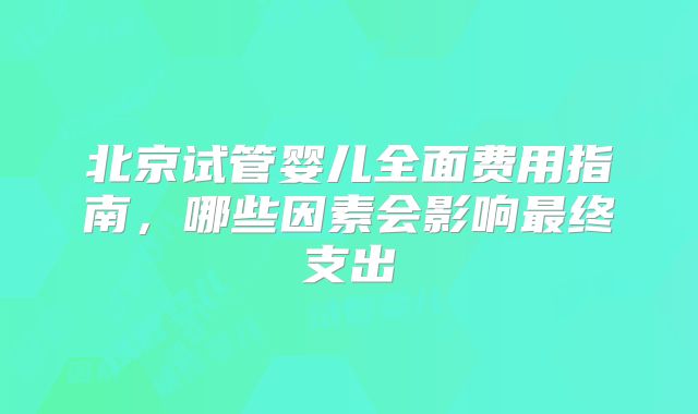 北京试管婴儿全面费用指南,哪些因素会影响最终支出