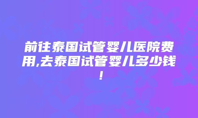 前往泰国试管婴儿医院费用,去泰国试管婴儿多少钱！