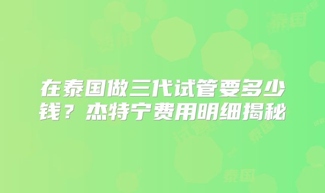 在泰国做三代试管要多少钱？杰特宁费用明细揭秘