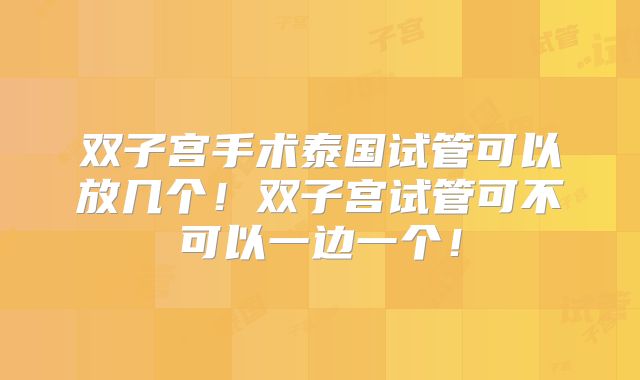 双子宫手术泰国试管可以放几个!双子宫试管可不可以一边一个!