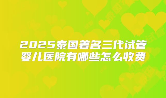 2025泰国著名三代试管婴儿医院有哪些怎么收费