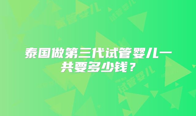 泰国做第三代试管婴儿一共要多少钱?