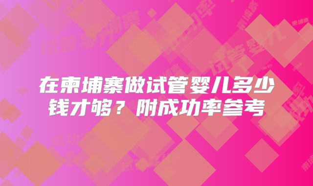 在柬埔寨做试管婴儿多少钱才够?附成功率参考