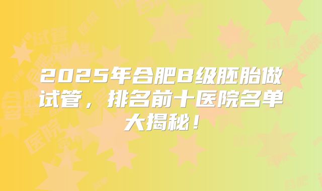 2025年合肥B级胚胎做试管，排名前十医院名单大揭秘！