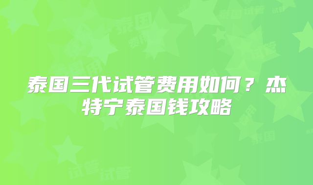 泰国三代试管费用如何？杰特宁泰国钱攻略