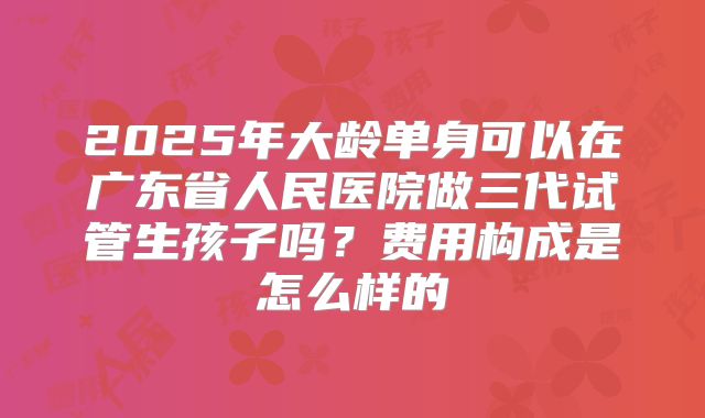 2025年大龄单身可以在广东省人民医院做三代试管生孩子吗?费用构成是怎么样的