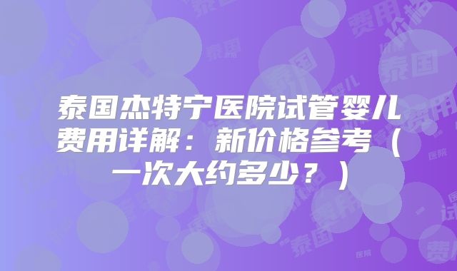 泰国杰特宁医院试管婴儿费用详解：新价格参考（一次大约多少？）