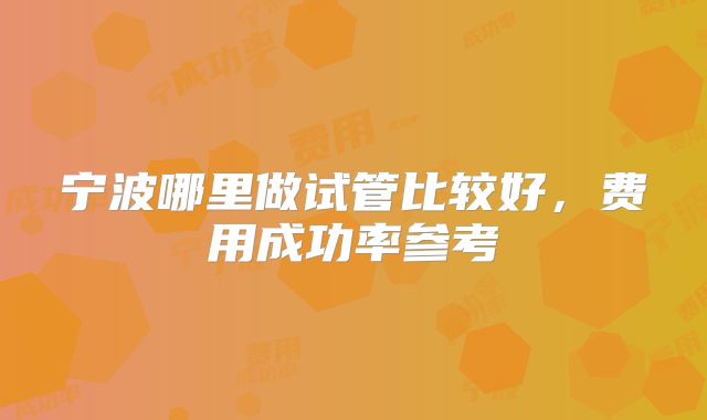 宁波哪里做试管比较好，费用成功率参考