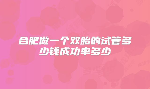 合肥做一个双胎的试管多少钱成功率多少
