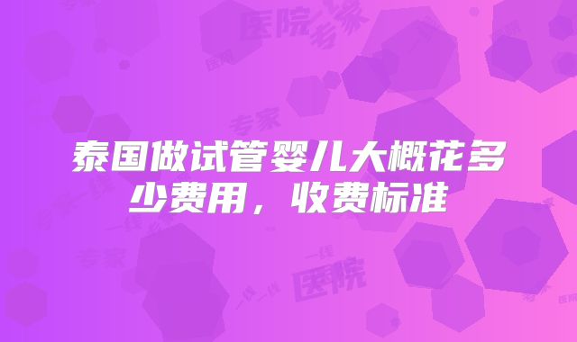 泰国做试管婴儿大概花多少费用,收费标准