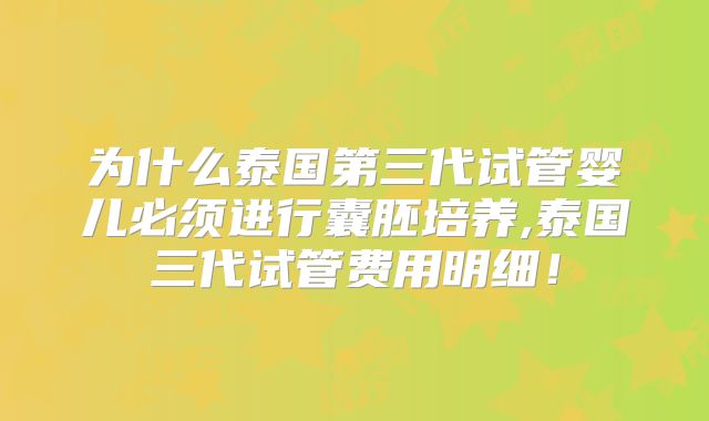 为什么泰国第三代试管婴儿必须进行囊胚培养,泰国三代试管费用明细!