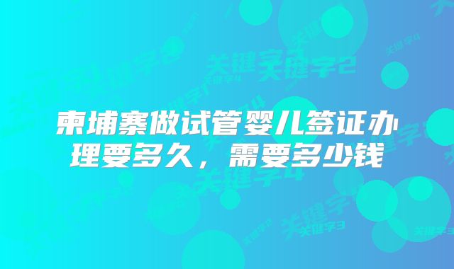 柬埔寨做试管婴儿签证办理要多久,需要多少钱