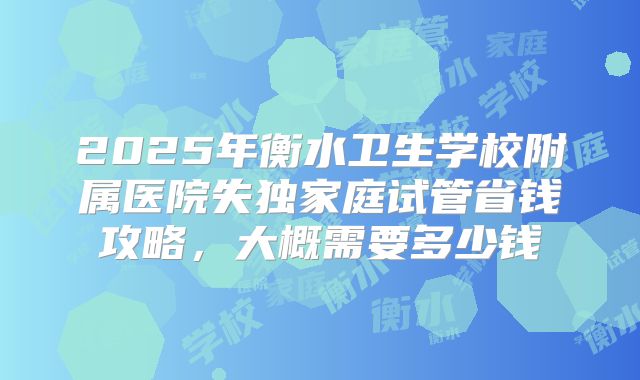 2025年衡水卫生学校附属医院失独家庭试管省钱攻略,大概需要多少钱
