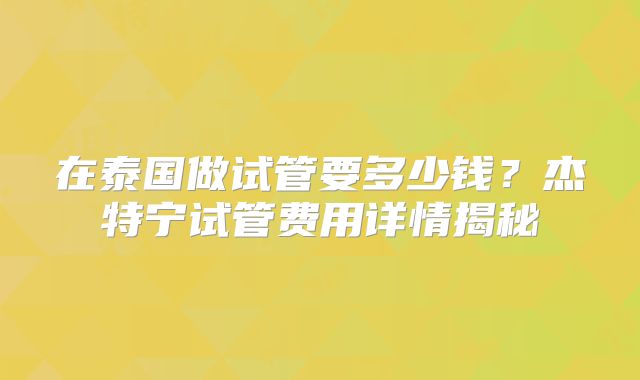 在泰国做试管要多少钱？杰特宁试管费用详情揭秘