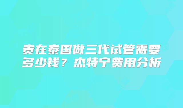 贵在泰国做三代试管需要多少钱？杰特宁费用分析