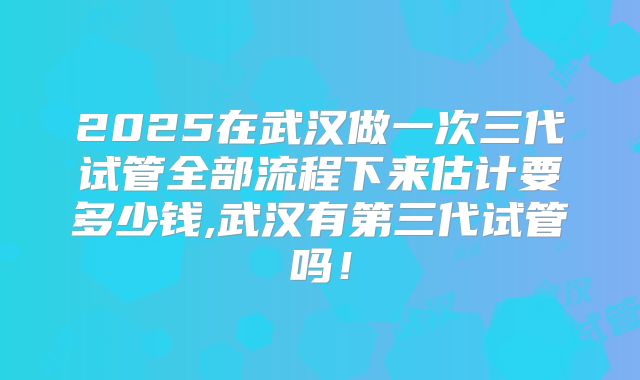 2025在武汉做一次三代试管全部流程下来估计要多少钱,武汉有第三代试管吗！