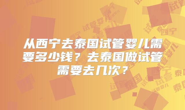 从西宁去泰国试管婴儿需要多少钱？去泰国做试管需要去几次？