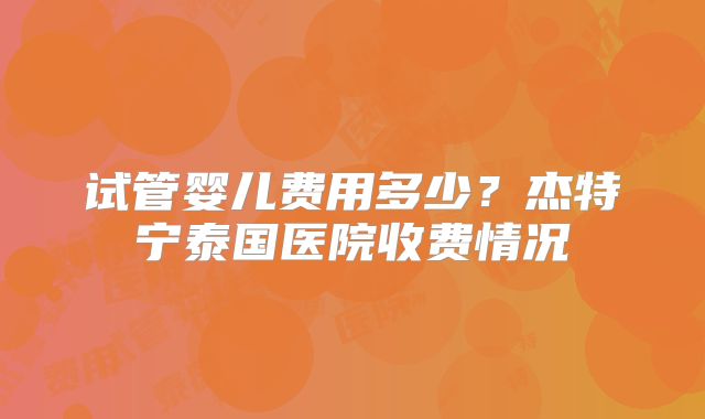 试管婴儿费用多少?杰特宁泰国医院收费情况