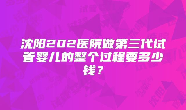 沈阳202医院做第三代试管婴儿的整个过程要多少钱？