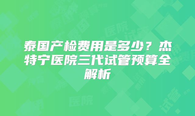 泰国产检费用是多少？杰特宁医院三代试管预算全解析