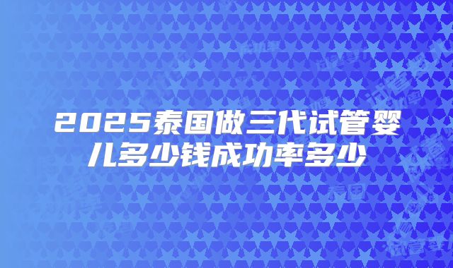 2025泰国做三代试管婴儿多少钱成功率多少