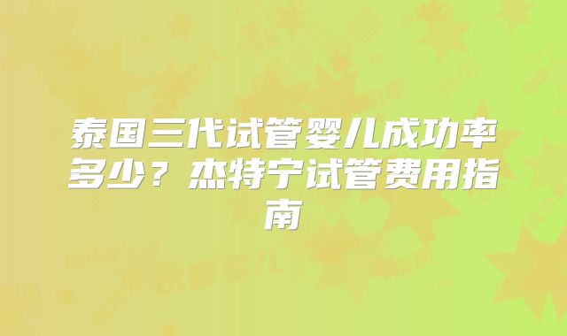 泰国三代试管婴儿成功率多少？杰特宁试管费用指南