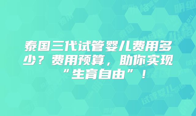 泰国三代试管婴儿费用多少？费用预算，助你实现“生育自由”！
