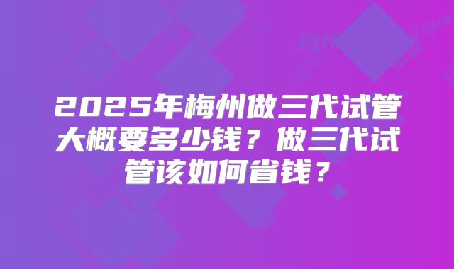 2025年梅州做三代试管大概要多少钱？做三代试管该如何省钱？