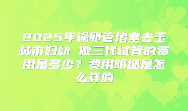 2025年输卵管堵塞去玉林市妇幼 做三代试管的费用是多少？费用明细是怎么样的