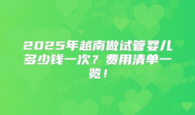 2025年越南做试管婴儿多少钱一次？费用清单一览！