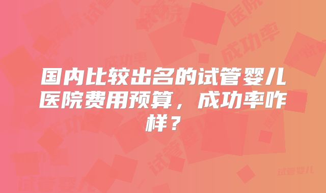 国内比较出名的试管婴儿医院费用预算,成功率咋样?