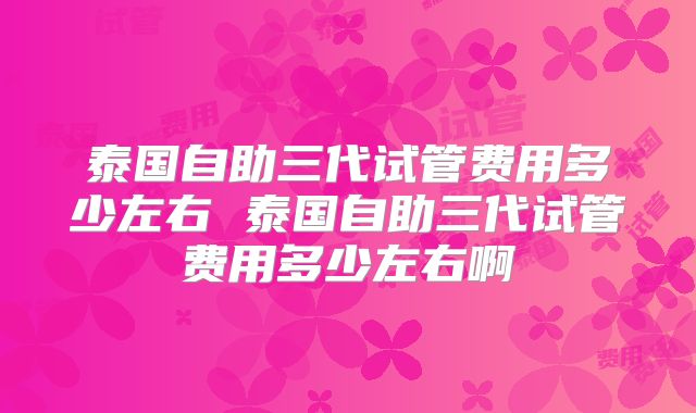 泰国自助三代试管费用多少左右 泰国自助三代试管费用多少左右啊