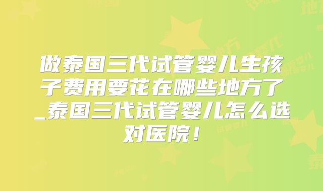 做泰国三代试管婴儿生孩子费用要花在哪些地方了_泰国三代试管婴儿怎么选对医院！