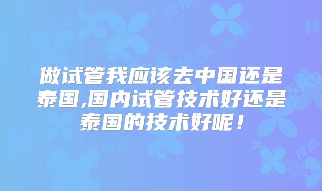 做试管我应该去中国还是泰国,国内试管技术好还是泰国的技术好呢!
