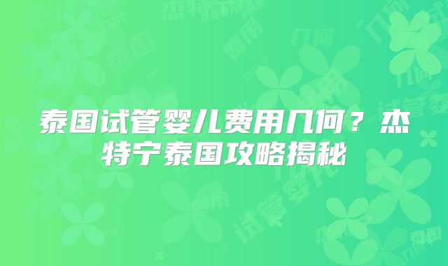 泰国试管婴儿费用几何？杰特宁泰国攻略揭秘