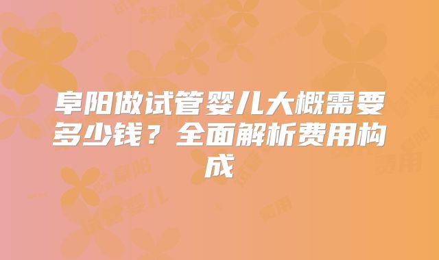 阜阳做试管婴儿大概需要多少钱？全面解析费用构成