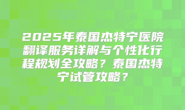 2025年泰国杰特宁医院翻译服务详解与个性化行程规划全攻略?泰国杰特宁试管攻略?